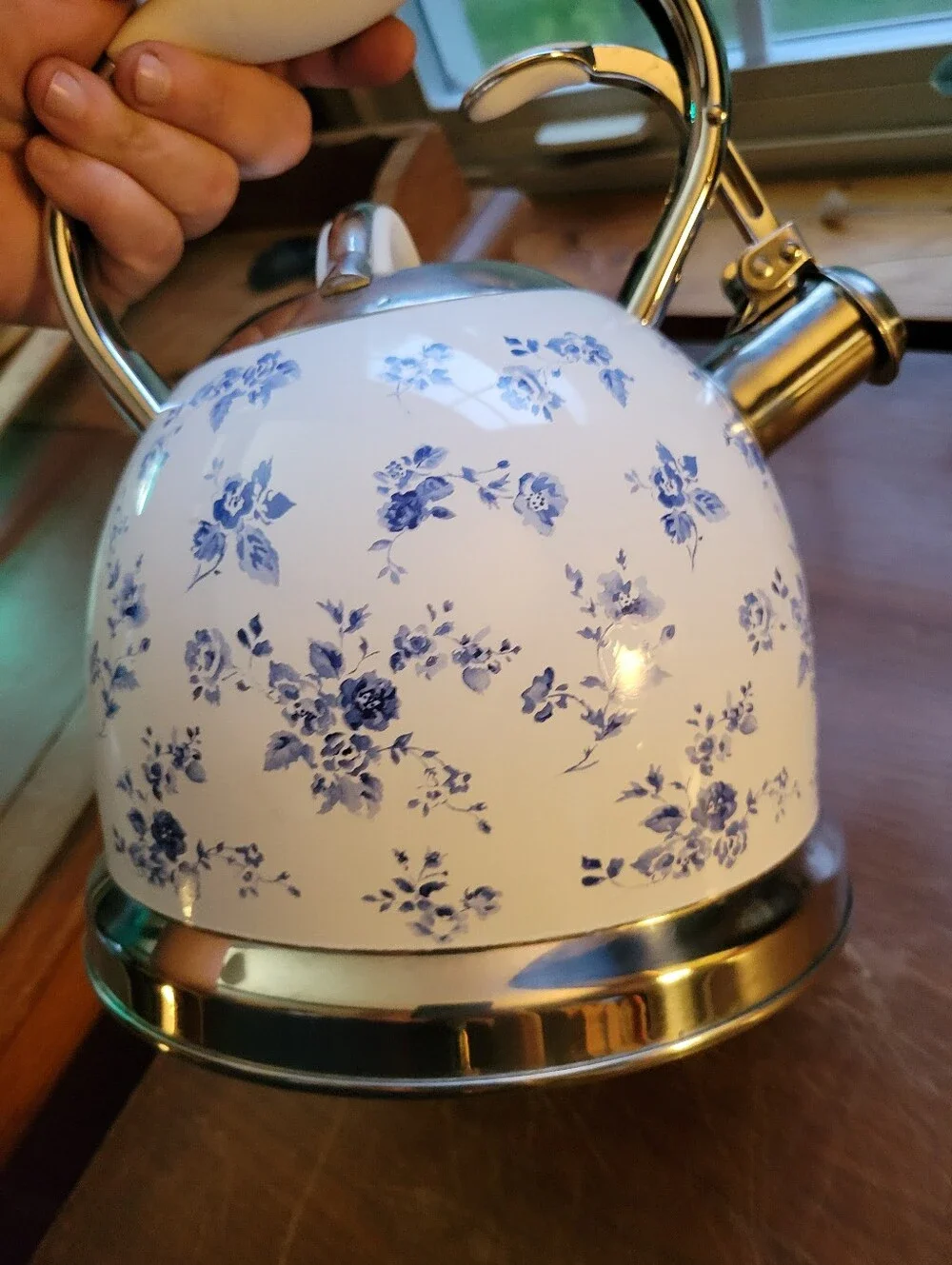 Laura Ashley China Rose Whistling Tea Kettle 10 Cup Stainless Steel Stovetop